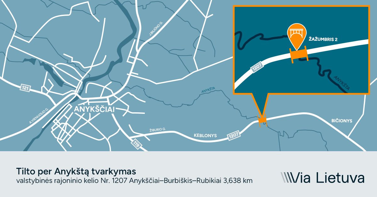 „Via Lietuva“ atnaujins daugiau nei 60 metų eksploatuotą tiltą per Anykštą